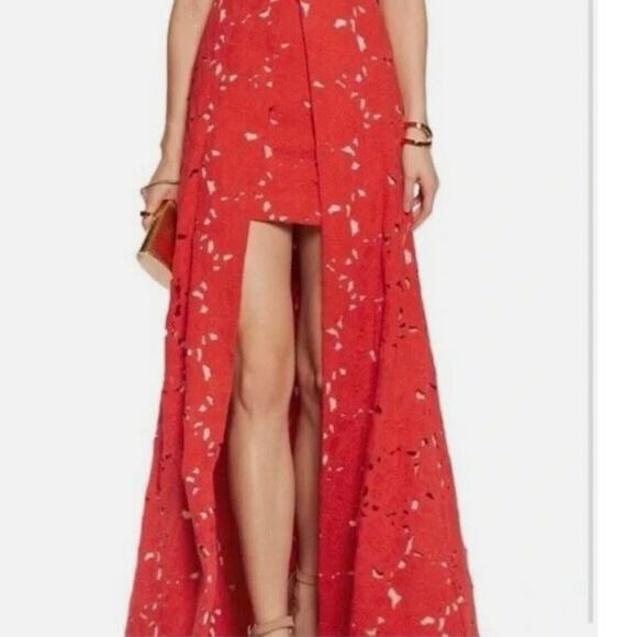 NWT Alice + Olivia Red Francis high-low coral red gown Sz6 wedding guest dress - Picture 1 of 9